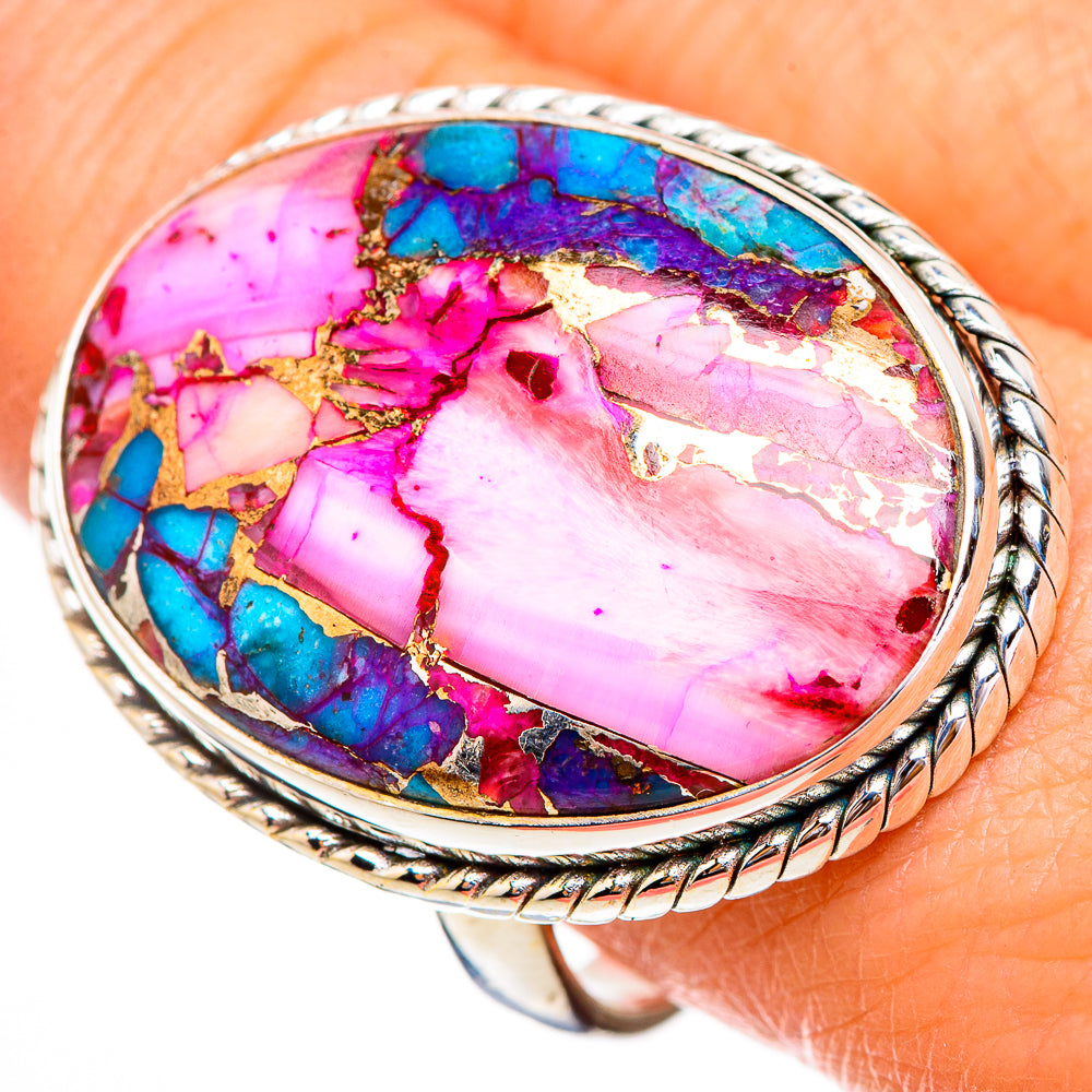 Kingman Pink Dahlia Turquoise Rings handcrafted by Ana Silver Co - RING126049