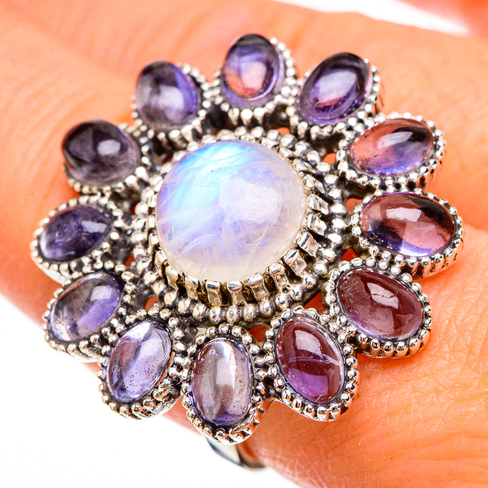 Rainbow Moonstone Rings handcrafted by Ana Silver Co - RING126064