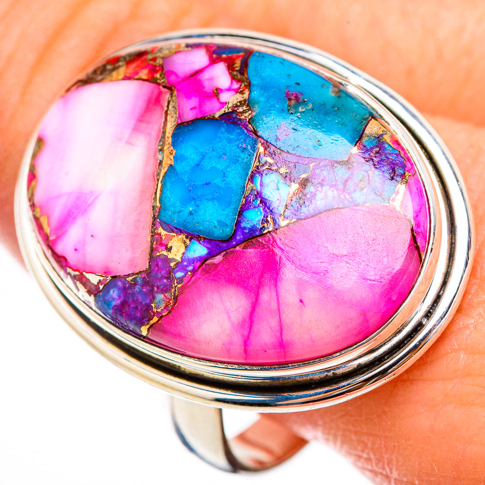 Kingman Pink Dahlia Turquoise Rings handcrafted by Ana Silver Co - RING126070