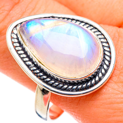 Rainbow Moonstone Rings handcrafted by Ana Silver Co - RING126123