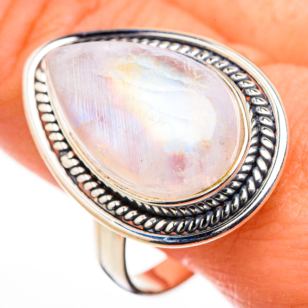 Rainbow Moonstone Rings handcrafted by Ana Silver Co - RING126136