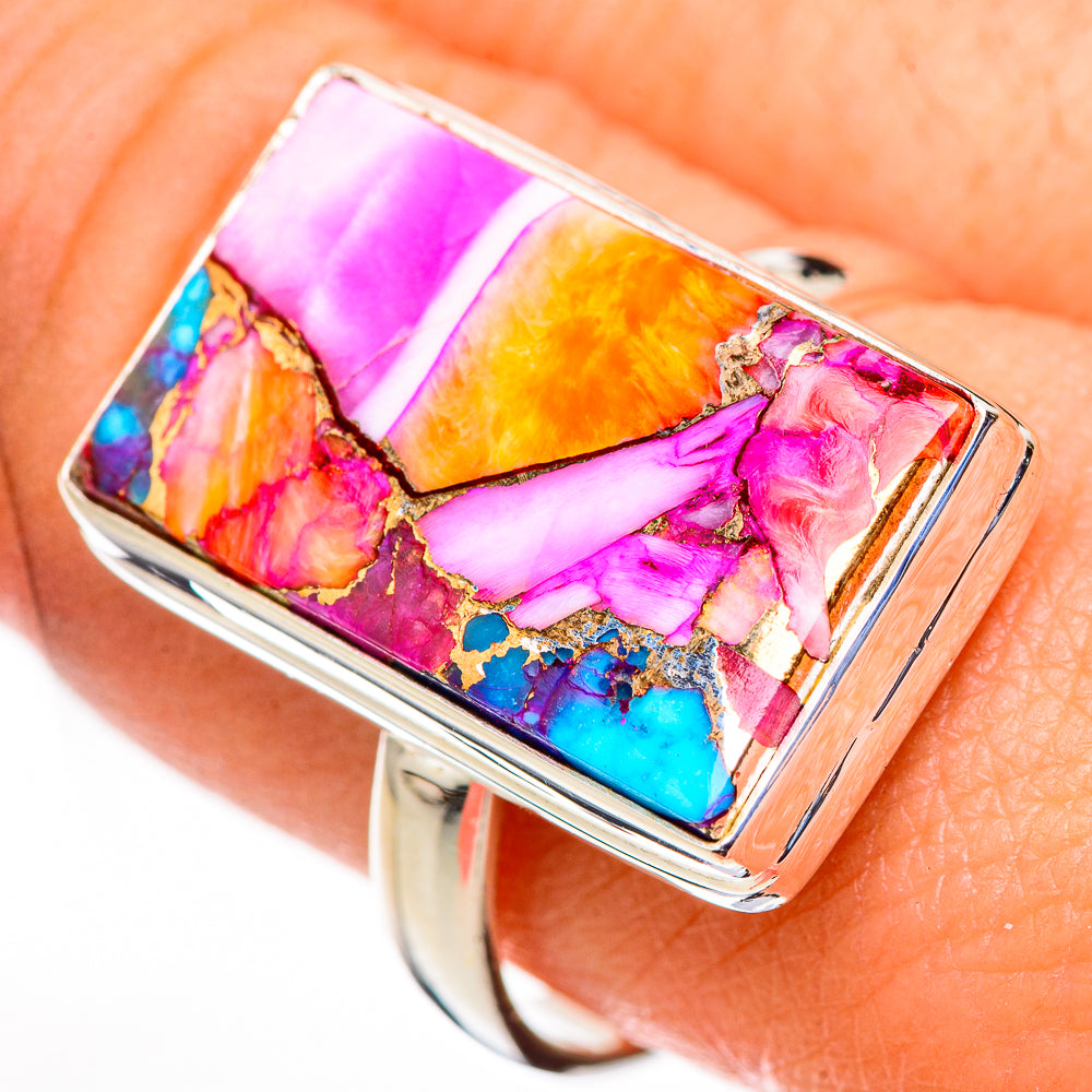 Kingman Pink Dahlia Turquoise Rings handcrafted by Ana Silver Co - RING126176