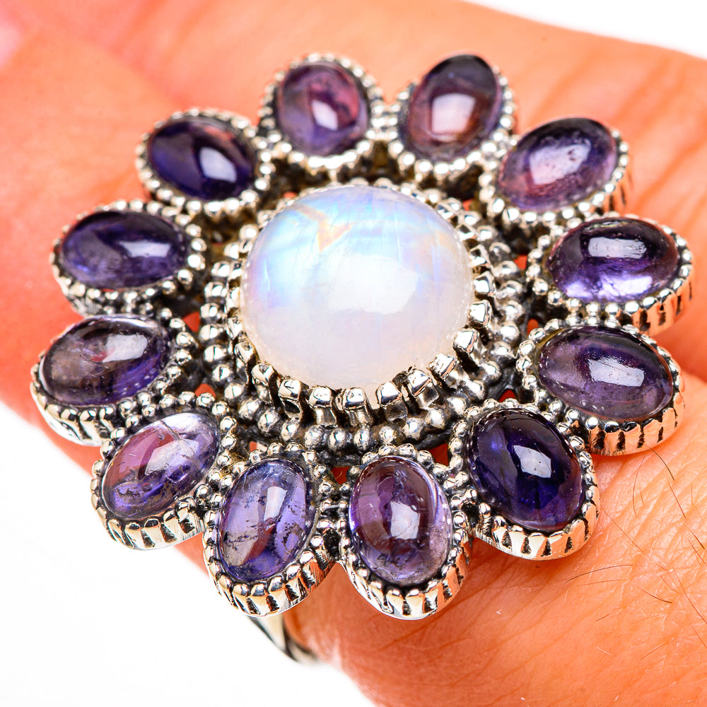 Rainbow Moonstone Rings handcrafted by Ana Silver Co - RING126328