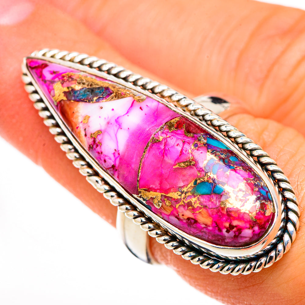 Kingman Pink Dahlia Turquoise Rings handcrafted by Ana Silver Co - RING126333