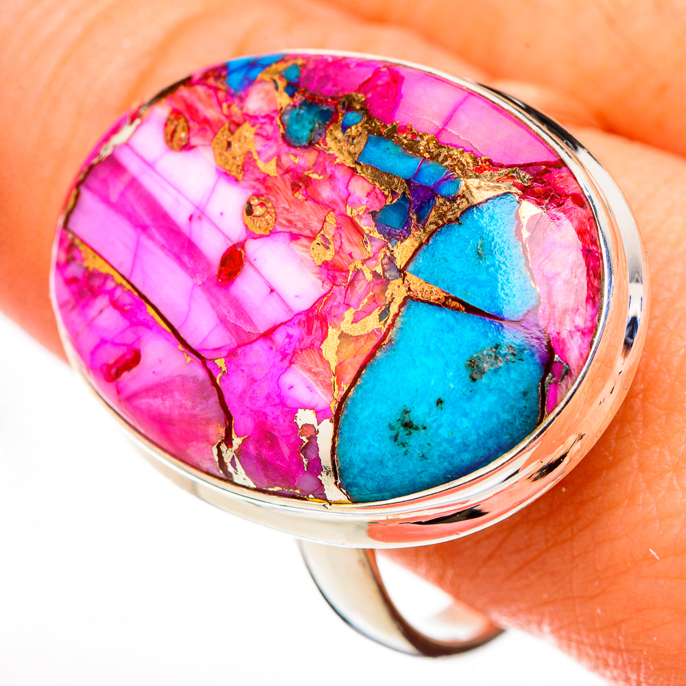 Kingman Pink Dahlia Turquoise Rings handcrafted by Ana Silver Co - RING126334