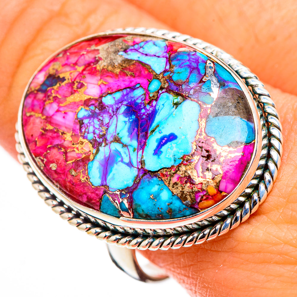 Kingman Pink Dahlia Turquoise Rings handcrafted by Ana Silver Co - RING126336