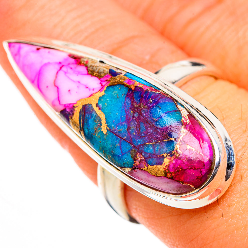 Kingman Pink Dahlia Turquoise Rings handcrafted by Ana Silver Co - RING126358