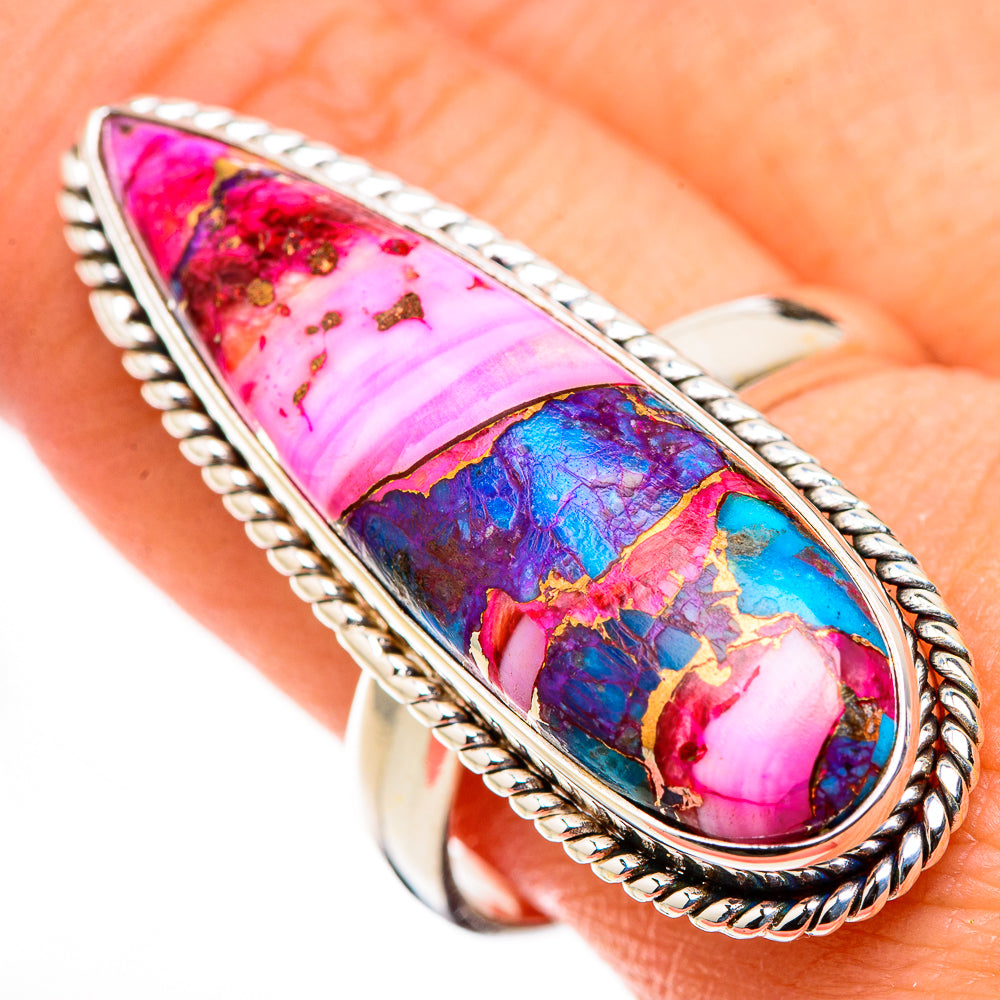 Kingman Pink Dahlia Turquoise Rings handcrafted by Ana Silver Co - RING126378