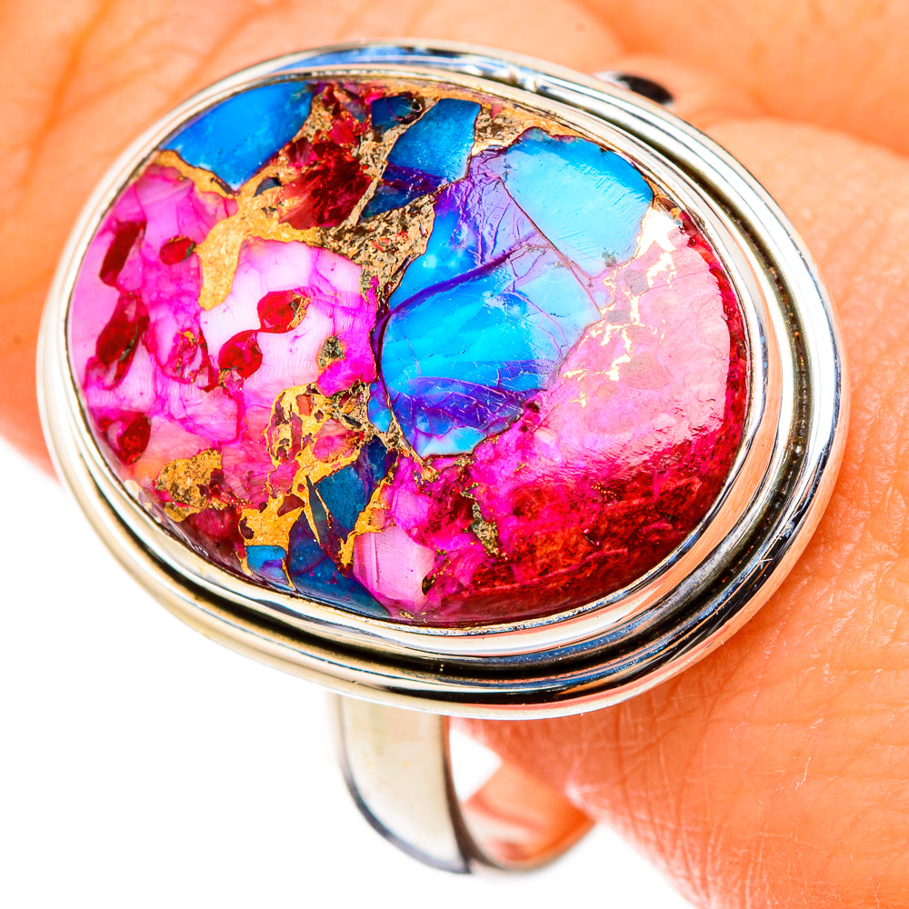 Kingman Pink Dahlia Turquoise Rings handcrafted by Ana Silver Co - RING126398