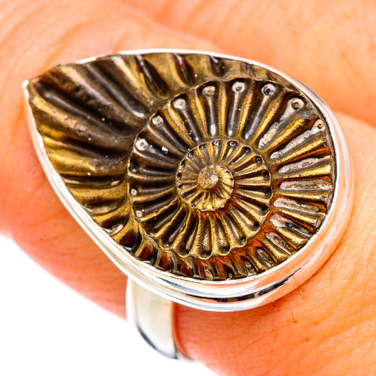 Pyrite Sea Shell Rings handcrafted by Ana Silver Co - RING126415