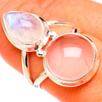 Sterling silver oval ring with rose quartz and opal-like purple stone