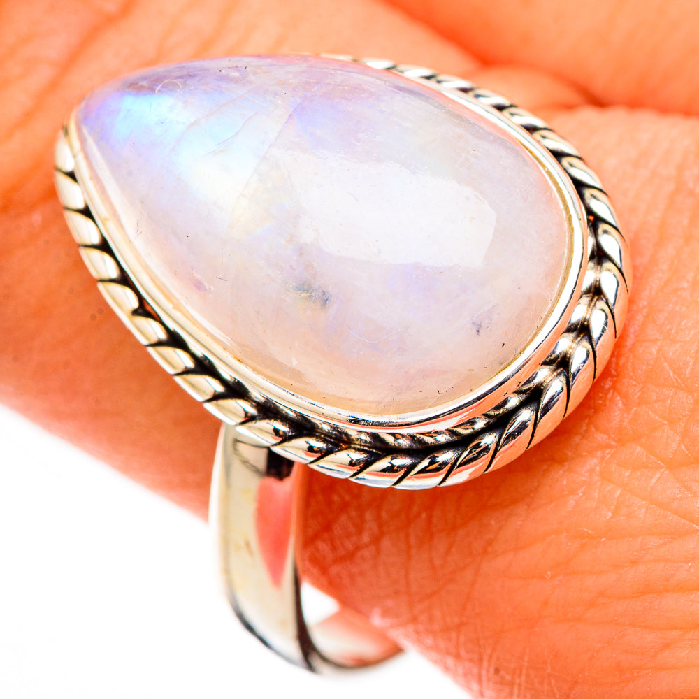Rainbow Moonstone Rings handcrafted by Ana Silver Co - RING126454