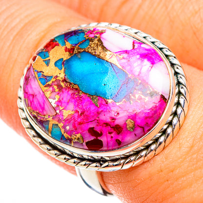Kingman Pink Dahlia Turquoise Rings handcrafted by Ana Silver Co - RING126456
