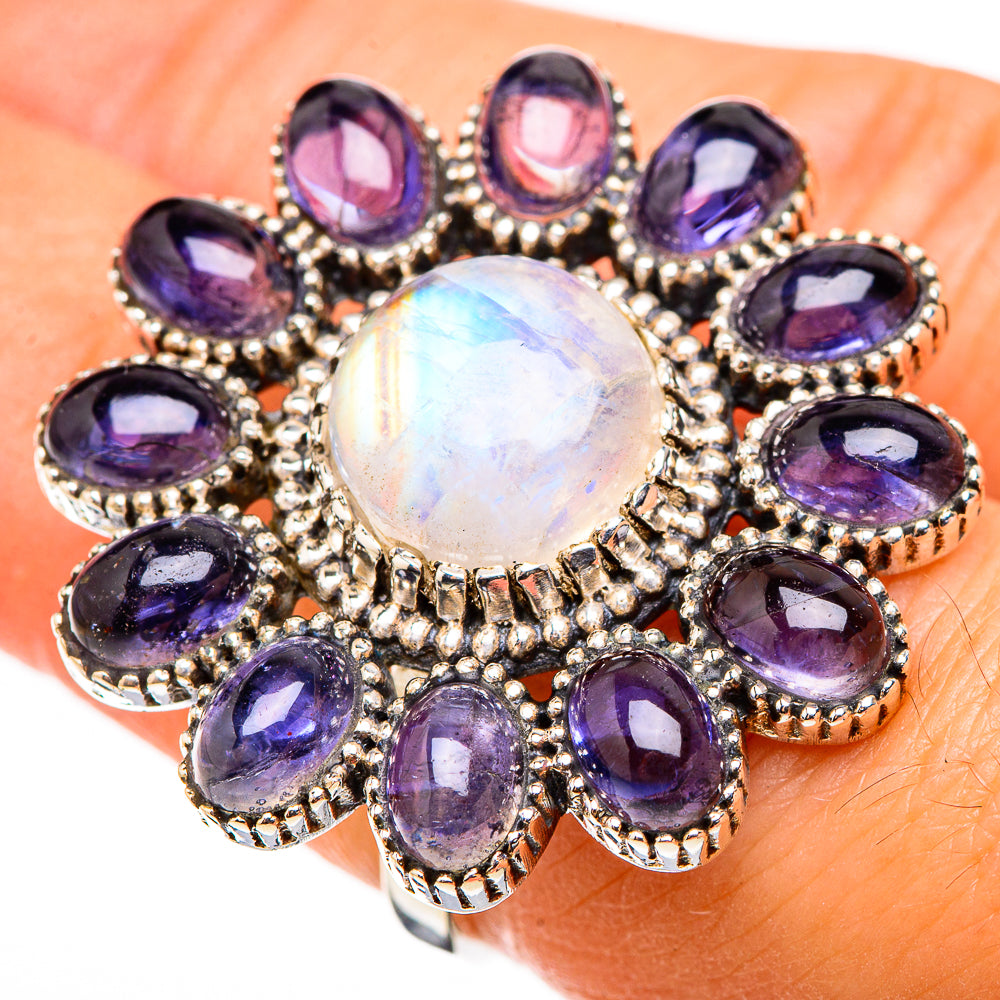 Rainbow Moonstone Rings handcrafted by Ana Silver Co - RING126571