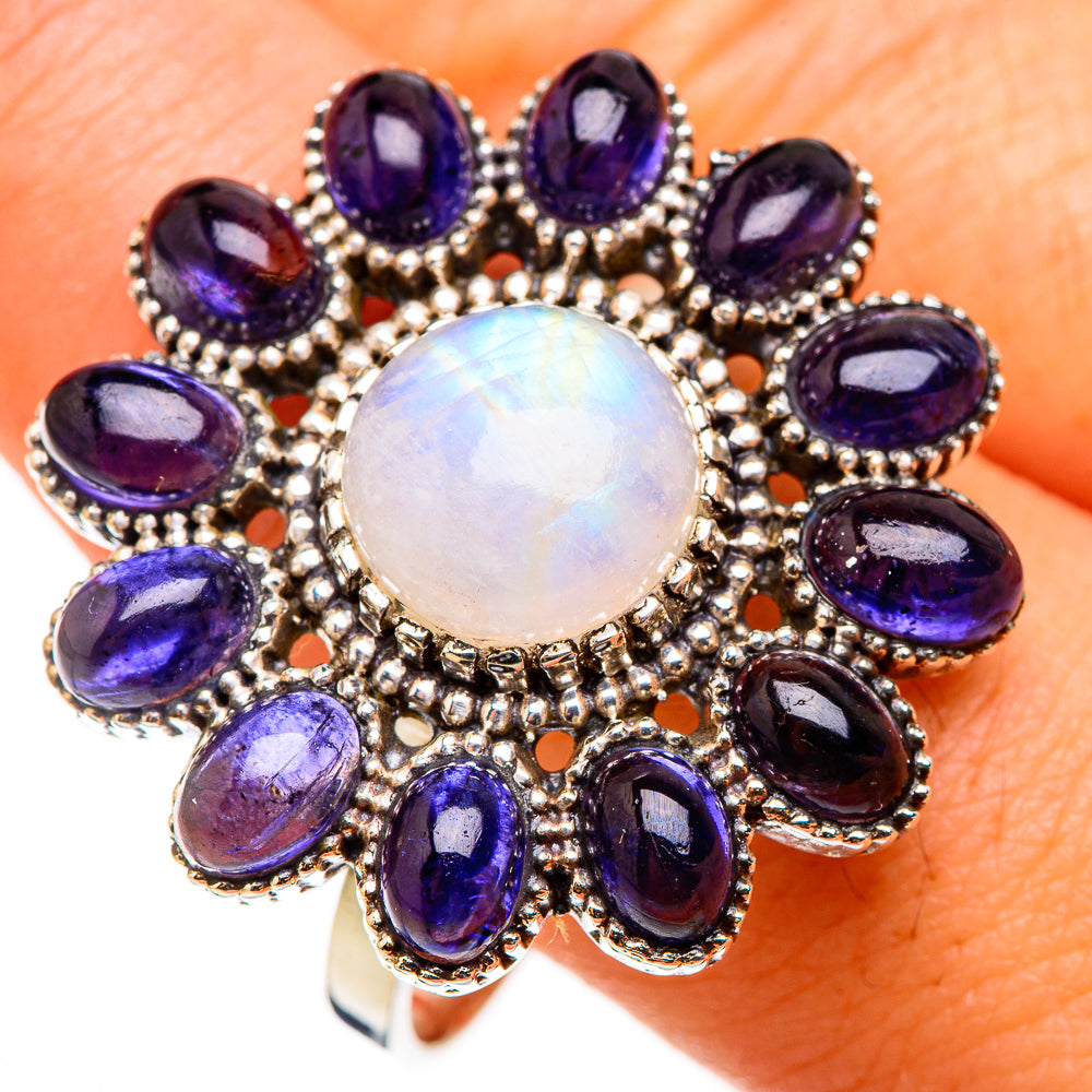 Rainbow Moonstone Rings handcrafted by Ana Silver Co - RING126573