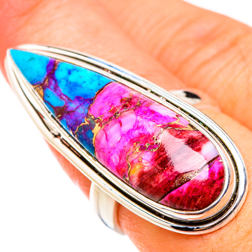 Kingman Pink Dahlia Turquoise Rings handcrafted by Ana Silver Co - RING126582