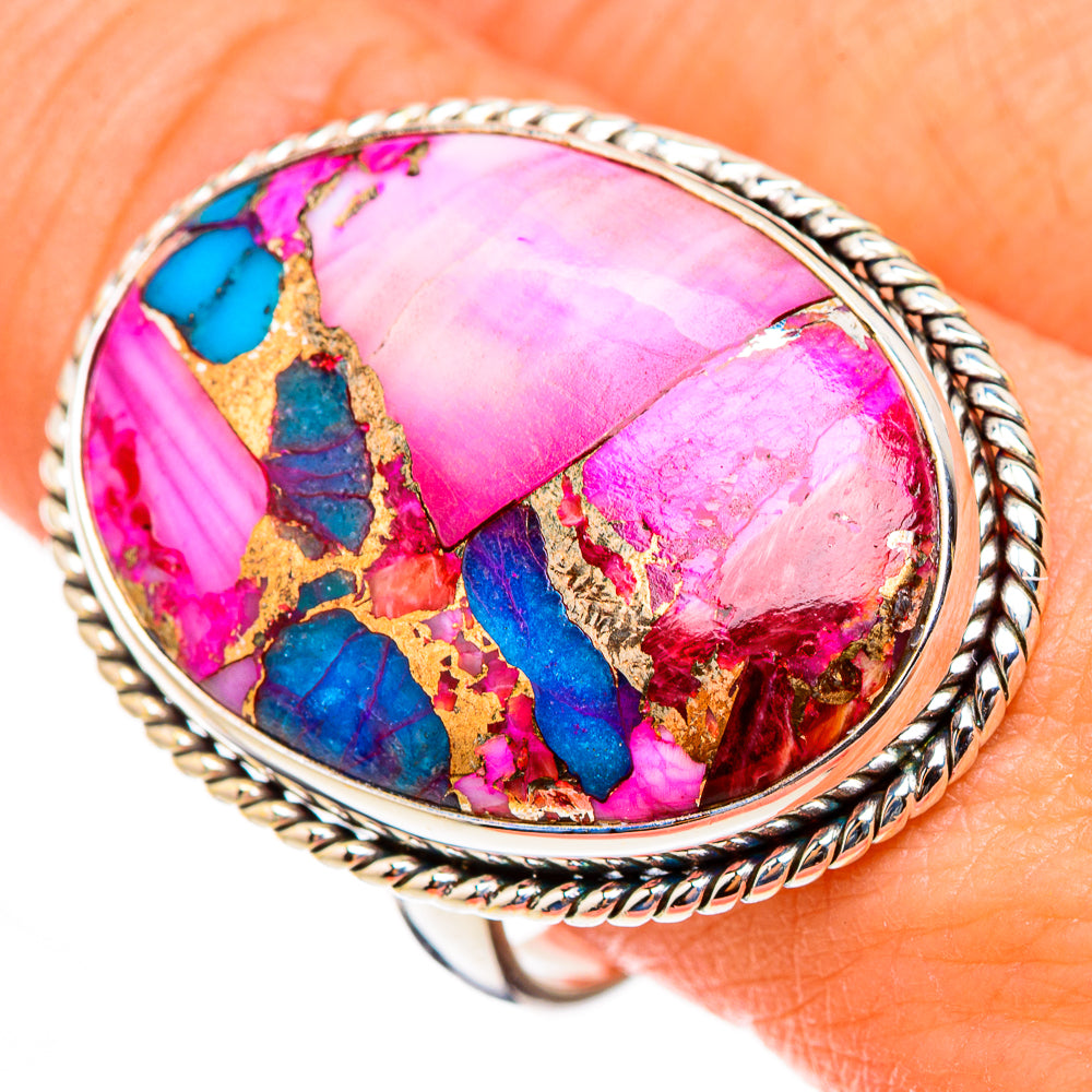 Kingman Pink Dahlia Turquoise Rings handcrafted by Ana Silver Co - RING126603