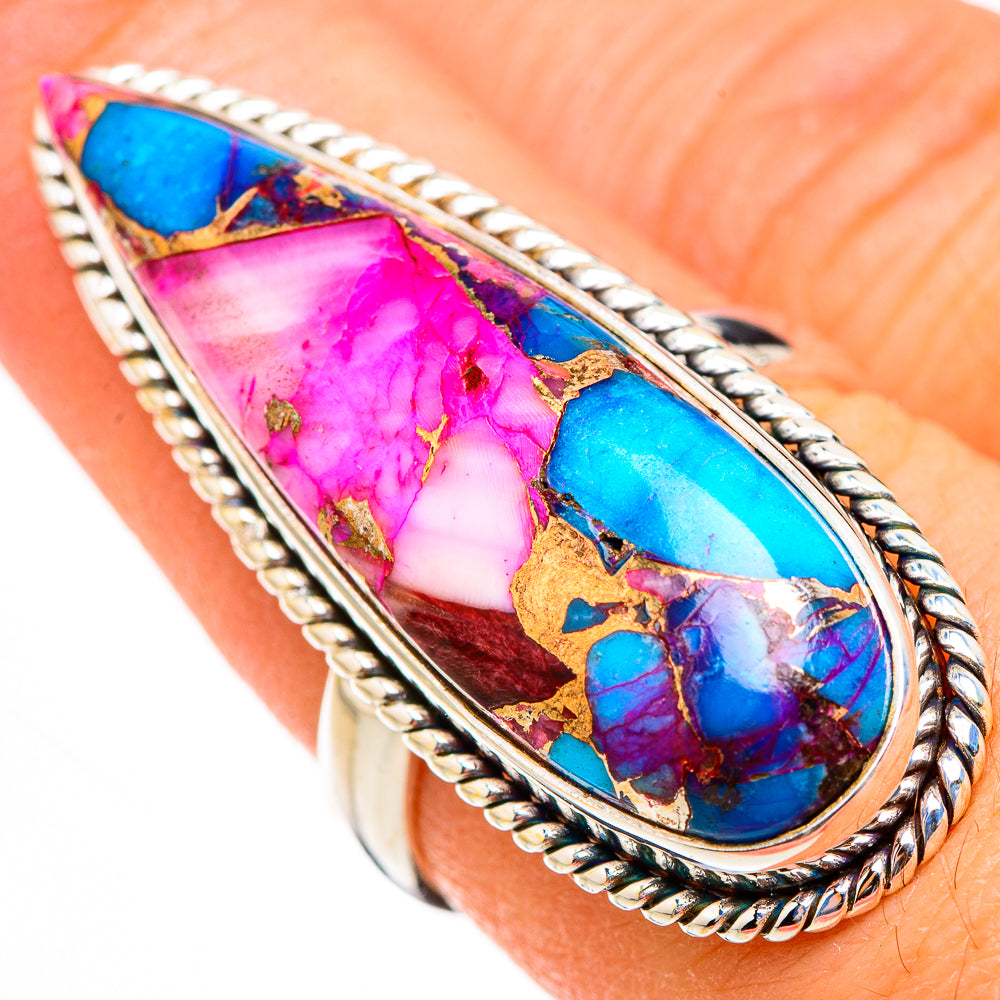 Kingman Pink Dahlia Turquoise Rings handcrafted by Ana Silver Co - RING126606