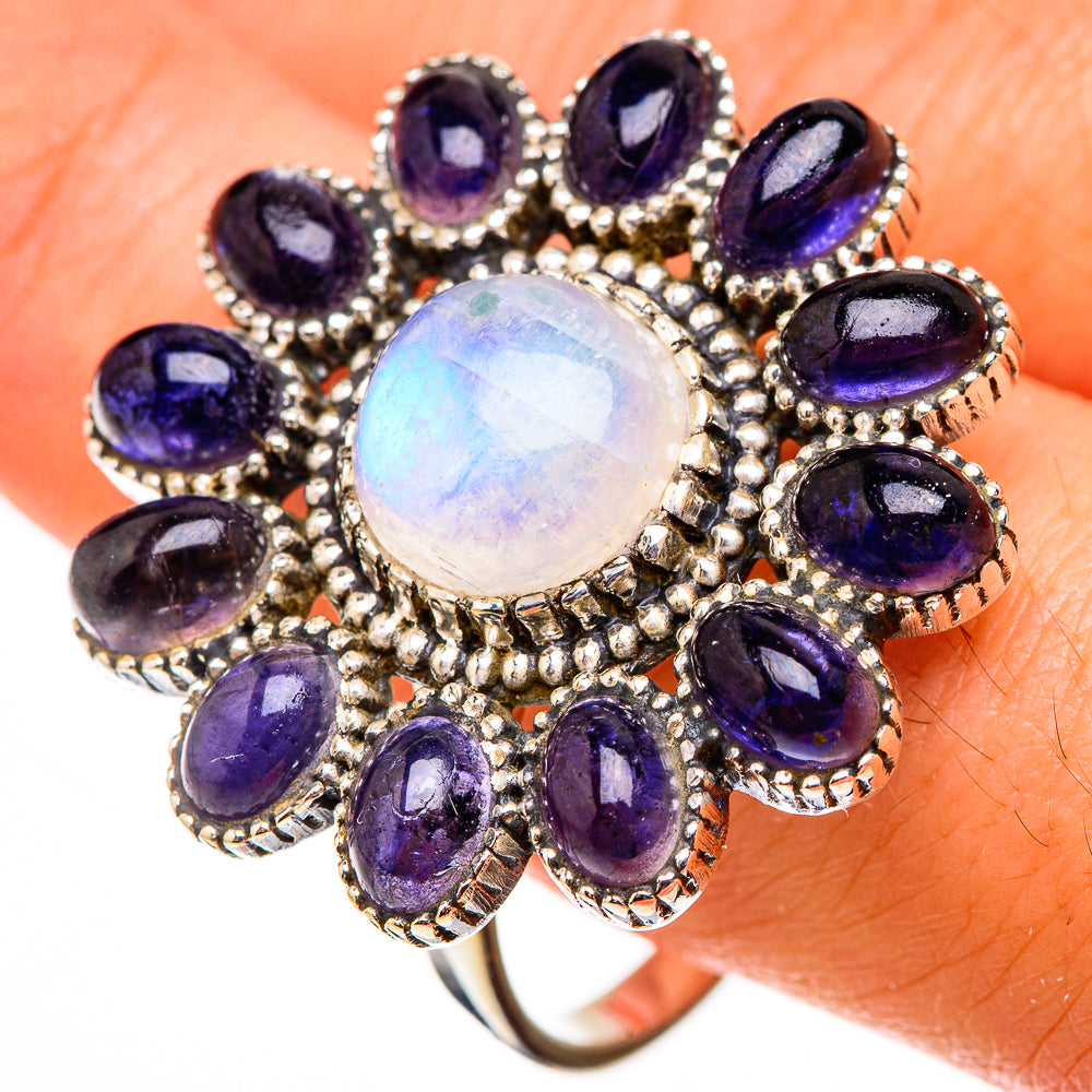 Rainbow Moonstone Rings handcrafted by Ana Silver Co - RING126616