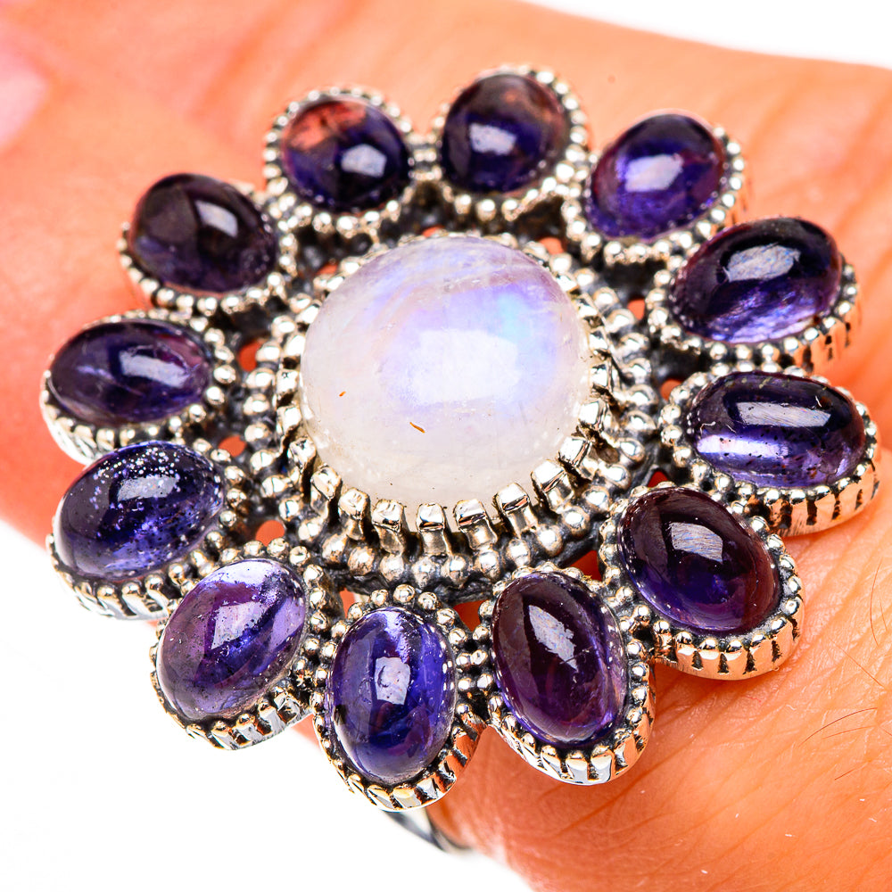 Rainbow Moonstone Rings handcrafted by Ana Silver Co - RING126618