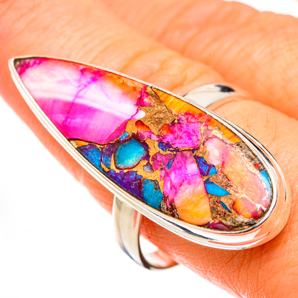 Kingman Pink Dahlia Turquoise Rings handcrafted by Ana Silver Co - RING126623