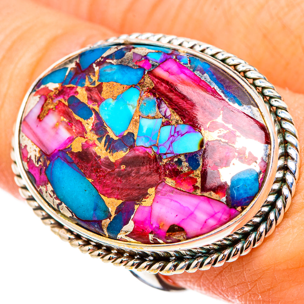Kingman Pink Dahlia Turquoise Rings handcrafted by Ana Silver Co - RING126625