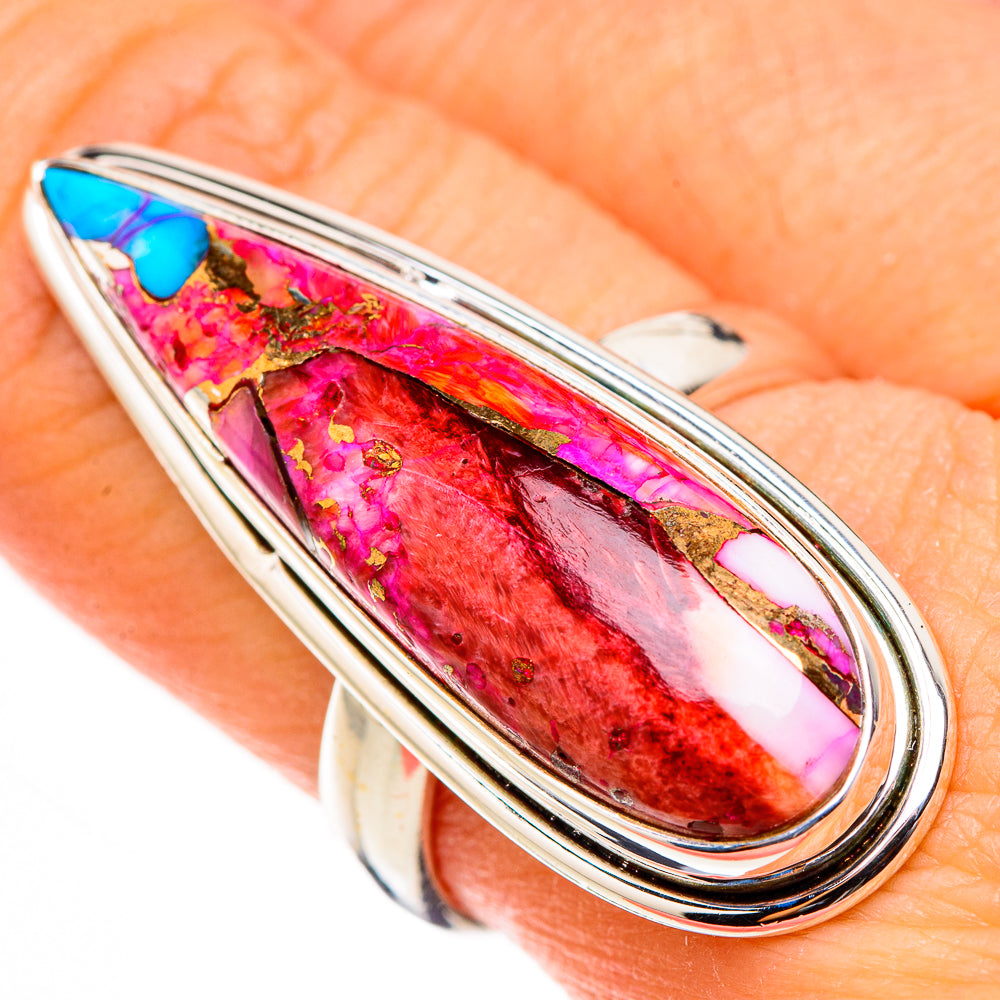 Kingman Pink Dahlia Turquoise Rings handcrafted by Ana Silver Co - RING126644