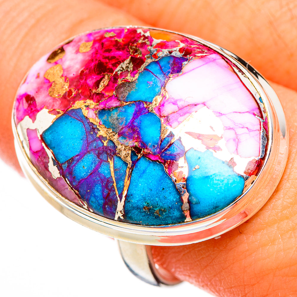 Kingman Pink Dahlia Turquoise Rings handcrafted by Ana Silver Co - RING126648