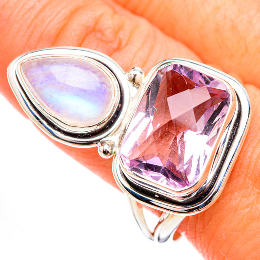 Pink Amethyst, Rainbow Moonstone Rings handcrafted by Ana Silver Co - RING126694