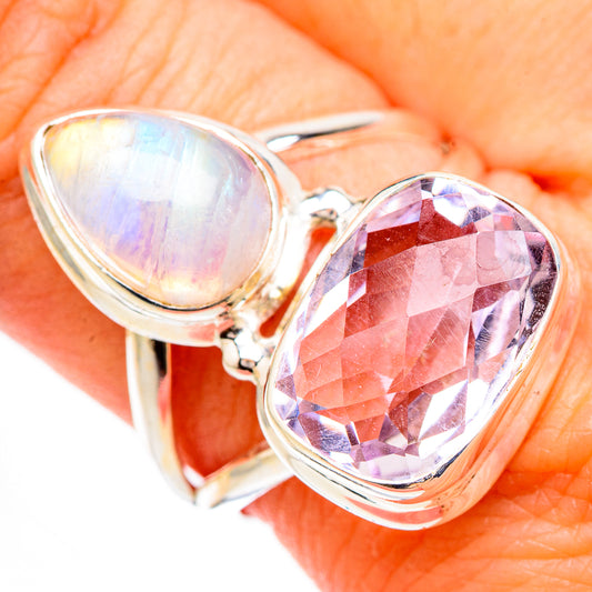 Pink Amethyst, Rainbow Moonstone Rings handcrafted by Ana Silver Co - RING126695