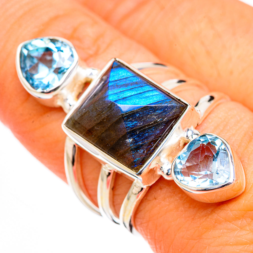 Labradorite, Blue Topaz Rings handcrafted by Ana Silver Co - RING126709