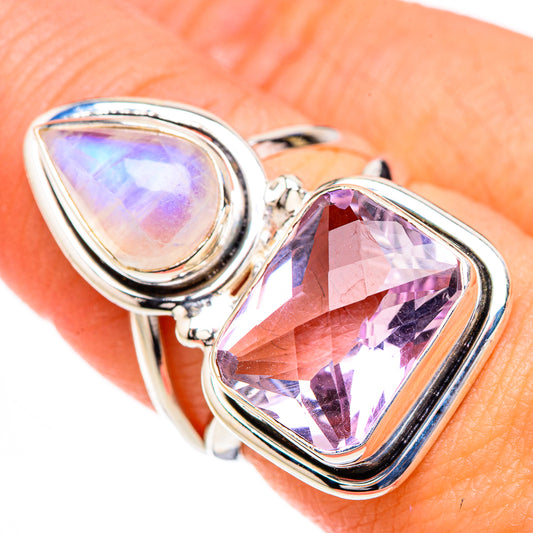 Pink Amethyst, Rainbow Moonstone Rings handcrafted by Ana Silver Co - RING126733