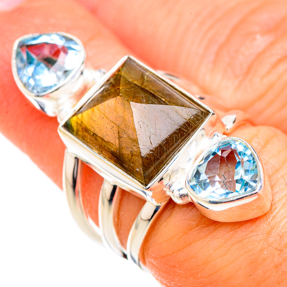 Labradorite, Blue Topaz Rings handcrafted by Ana Silver Co - RING126737