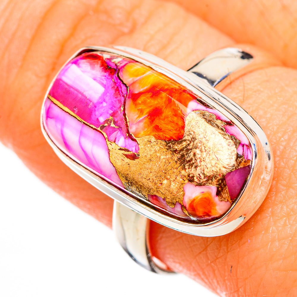Kingman Pink Dahlia Turquoise Rings handcrafted by Ana Silver Co - RING126739