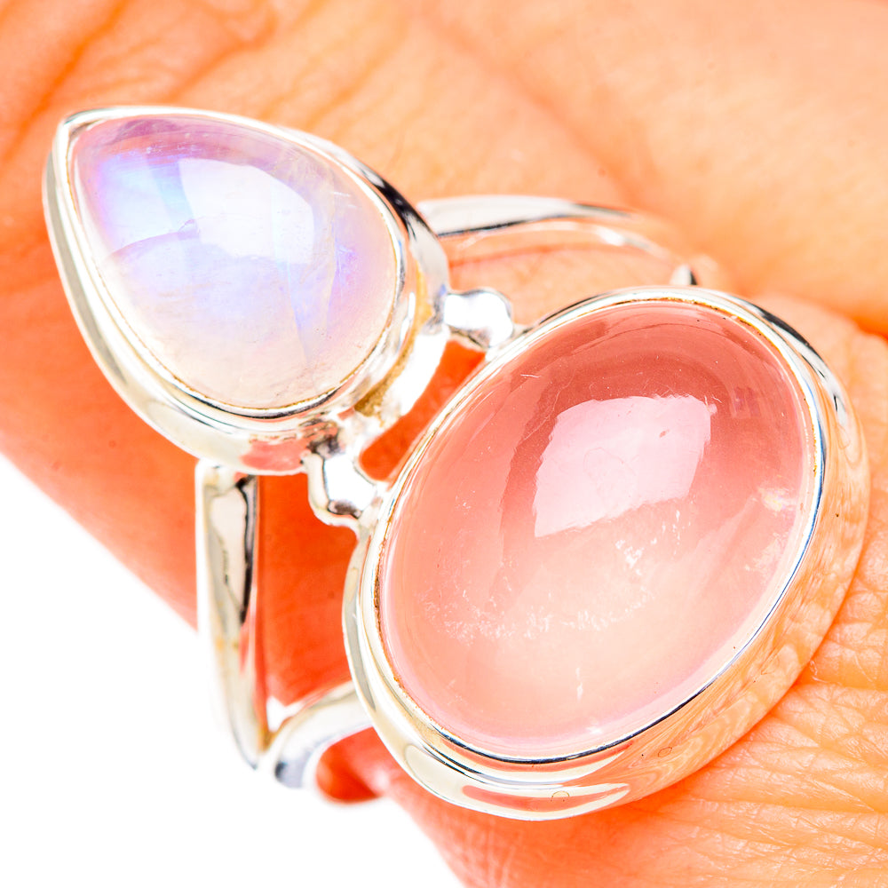 Rose Quartz, Rainbow Moonstone Rings handcrafted by Ana Silver Co - RING126748