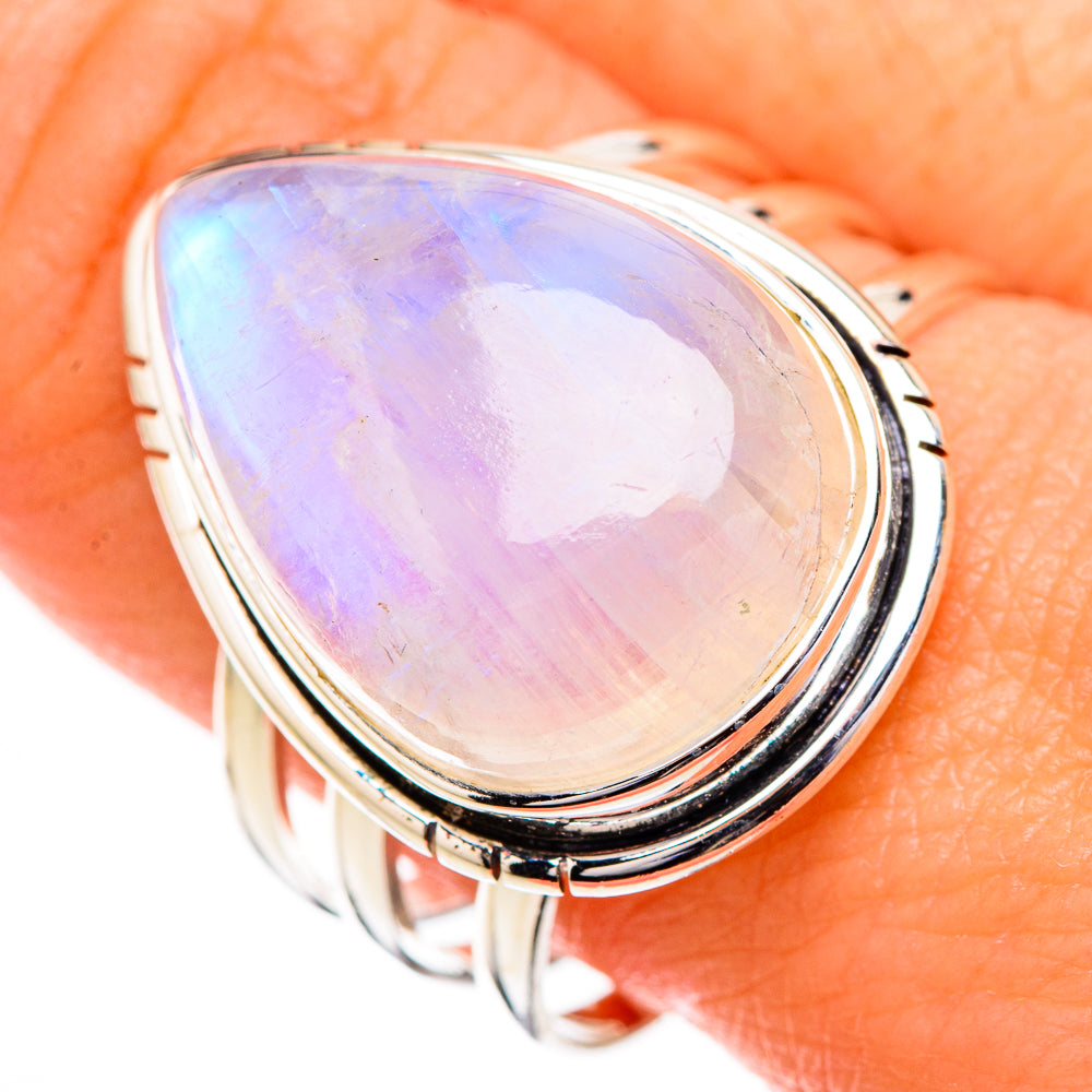 Rainbow Moonstone Rings handcrafted by Ana Silver Co - RING126752