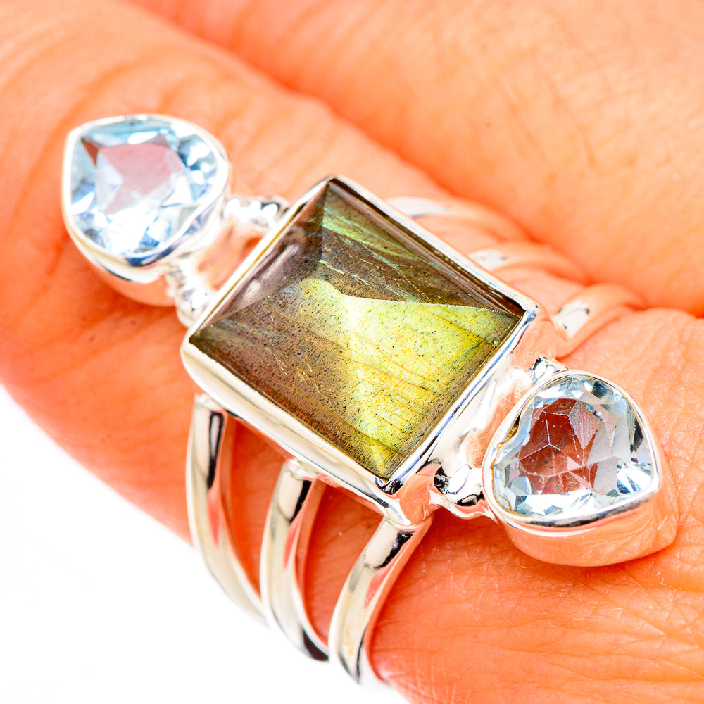 Labradorite, Blue Topaz Rings handcrafted by Ana Silver Co - RING126754