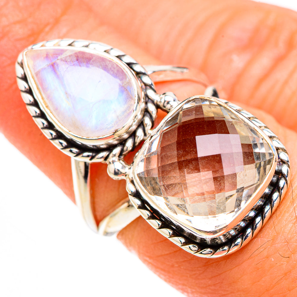 White Quartz, Rainbow Moonstone Rings handcrafted by Ana Silver Co - RING126764