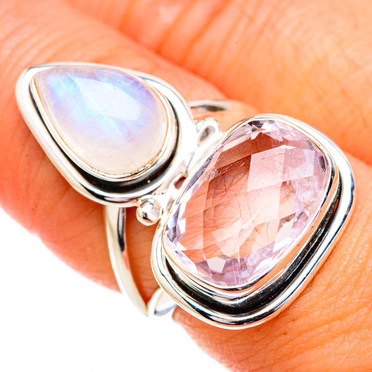 Pink Amethyst, Rainbow Moonstone Rings handcrafted by Ana Silver Co - RING126767