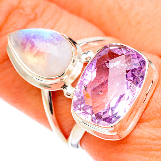 Pink Amethyst, Rainbow Moonstone Rings handcrafted by Ana Silver Co - RING126768