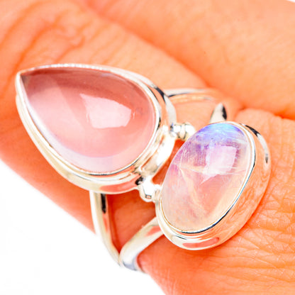 Rose Quartz, Rainbow Moonstone Rings handcrafted by Ana Silver Co - RING126783