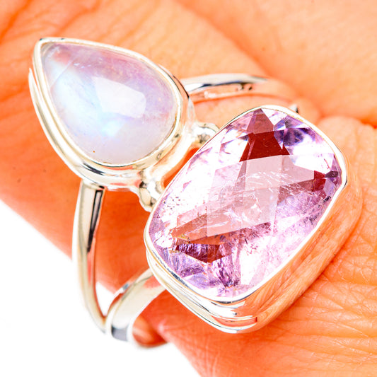 Pink Amethyst, Rainbow Moonstone Rings handcrafted by Ana Silver Co - RING126784