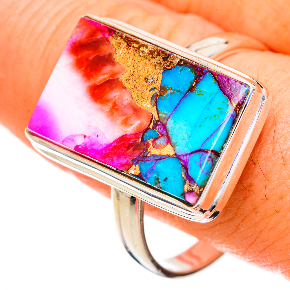Kingman Pink Dahlia Turquoise Rings handcrafted by Ana Silver Co - RING126800