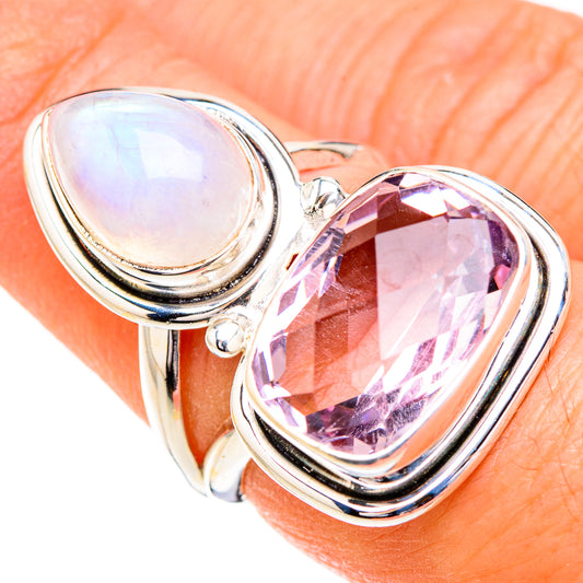 Pink Amethyst, Rainbow Moonstone Rings handcrafted by Ana Silver Co - RING126830