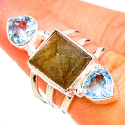 Labradorite, Blue Topaz Rings handcrafted by Ana Silver Co - RING126833
