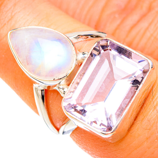 Pink Amethyst, Rainbow Moonstone Rings handcrafted by Ana Silver Co - RING126846