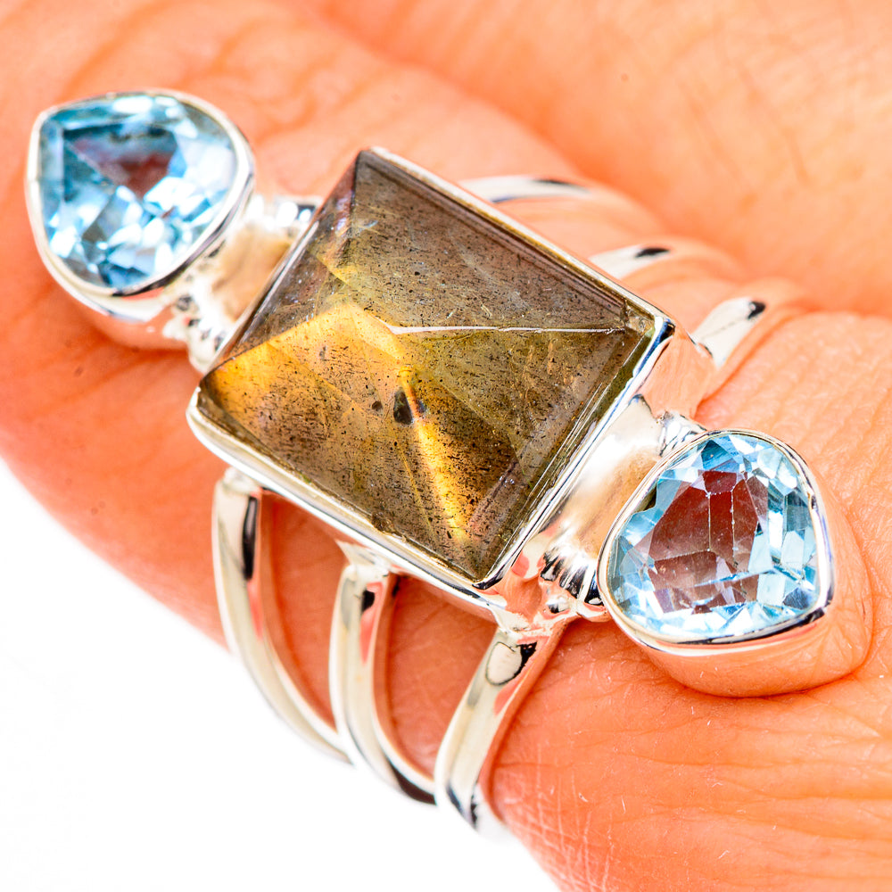 Labradorite, Blue Topaz Rings handcrafted by Ana Silver Co - RING126868