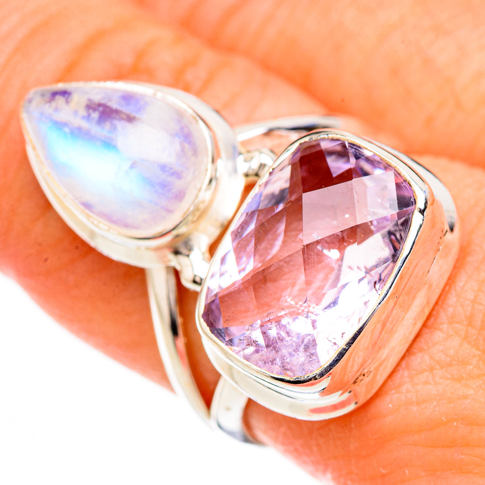 Pink Amethyst, Rainbow Moonstone Rings handcrafted by Ana Silver Co - RING126877