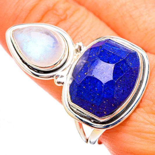 Lapis Lazuli, Rainbow Moonstone Rings handcrafted by Ana Silver Co - RING126886