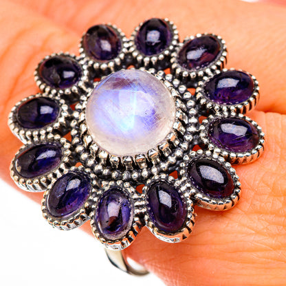 Rainbow Moonstone, Tanzanite Rings handcrafted by Ana Silver Co - RING126894